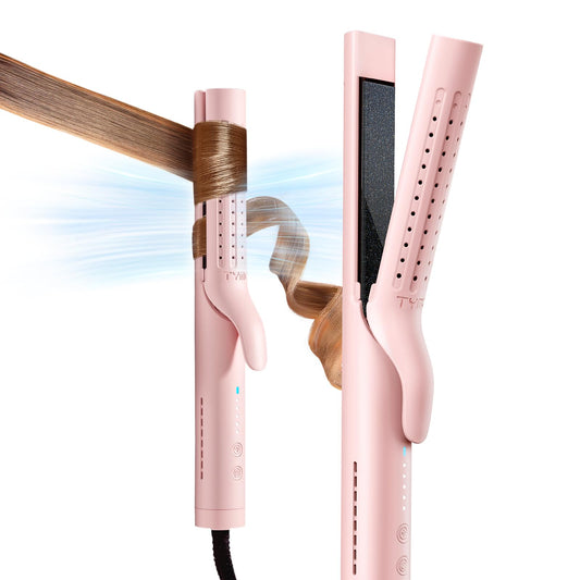 TYMO Airflow Curling Iron for Lasting Curls - Ceramic Flat Iron Hair Straightener and Curler 2 in 1, Anti-Scald Curling Wand 1.25 Inch, 360° Cool Air, 5 Temps & Dual Voltage for Long Short Hair