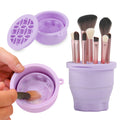 Ranphykx Makeup Brushes Cleaner Mat with Brush Storage Holder, Folding Portable Washing Tool for Makeup Brush Cleaning, 2 In 1 Silicone Brush Cleaner Pad & Cosmetic Brush Organizer Rack (Purple)