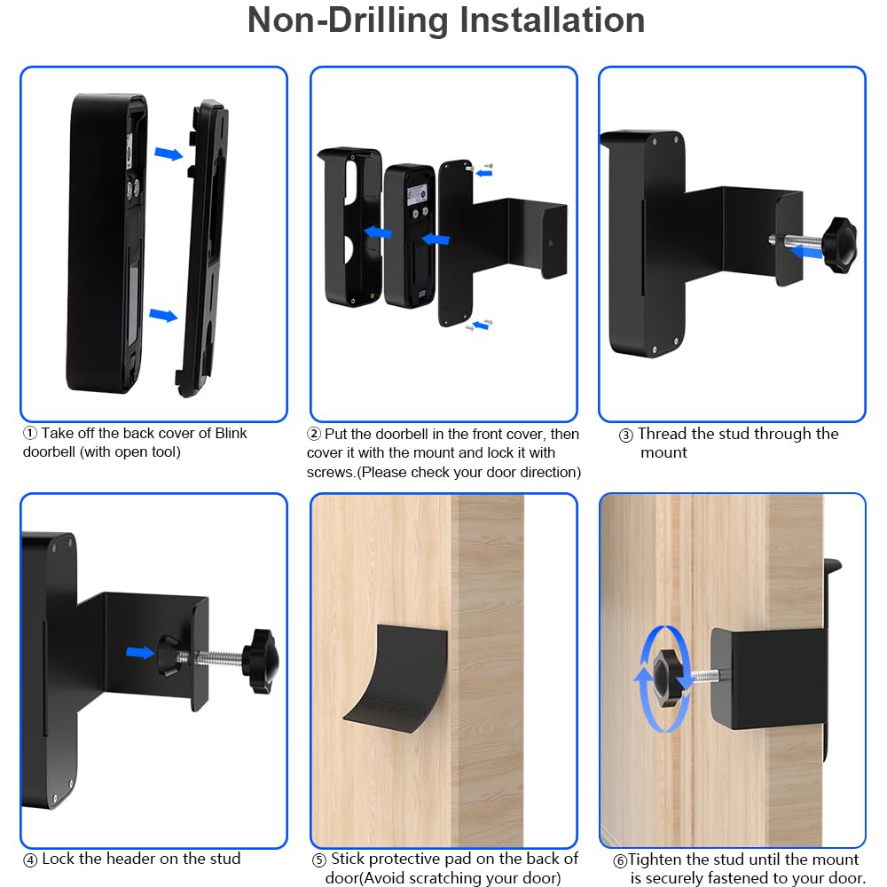 Soporte para timbre Blink, soporte antirrobo para timbre con video Blink, soporte para puerta sin taladro para cámara con timbre con video Blink, sensor sin bloqueo, visión nocturna y resistente a la intemperie