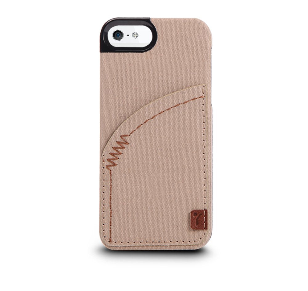 Estuche rígido de mezclilla premium con bolsillo para iPhone 5/5S de Joy Factory Denim, CSD112 (caqui)