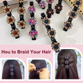 2 Pcs Sparkling Crystal Stone Braided Hair Clips, 2024 New Satin Fabric Hair Bands Rhinestone Four-Leaf Clover Hair Clip for Styling, Duck Bill Clips for Women Girls (C)