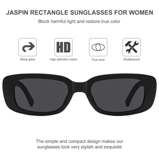 JASPIN Rectangle Sunglasses for Women Men Trendy Y2k Retro 90s Sun Glasses UV400 Protection Cool Square Frame