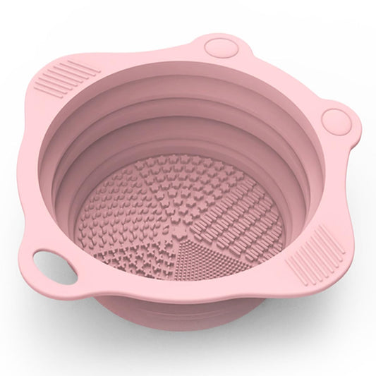 Foldable Silicone Makeup Brush Cleaner Pad Bowl, YalsFTY Portable Mat Scrubber Cleaning Tool for Makeup Brushes (Pink)