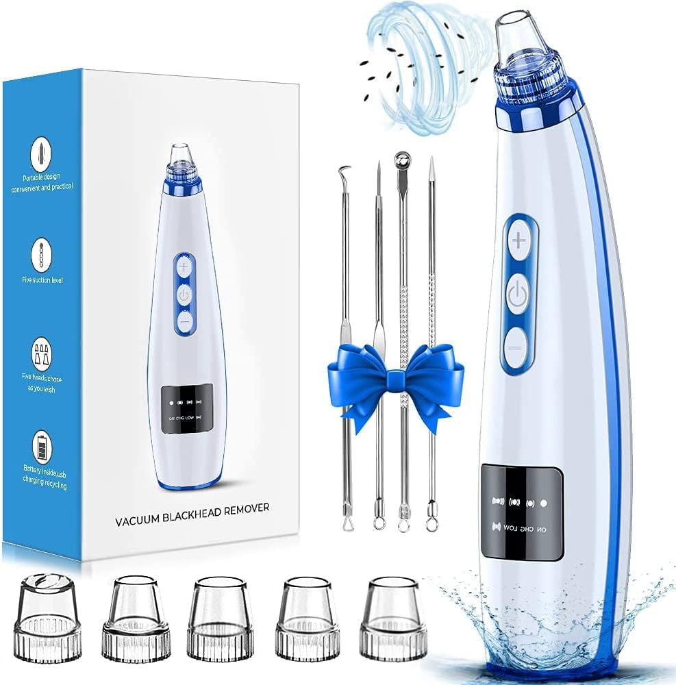 Blackhead Remover Pore Vacuum Pore Cleaner Comedone Whitehead Extractor Tool-5 Suction Power,5 Probes,USB Rechargeable Blackhead Vacuum Kit