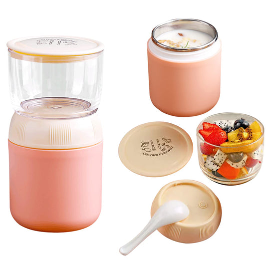 Xunyou Insulated Yogurt Container with Topping Cereal or Oatmeal Cup, Reusable Portable Leak-Proof Food Storage Jar with Lid and Spoon, Breakfast On the Go Cup for Milk, Granola, BPA Free, Pink