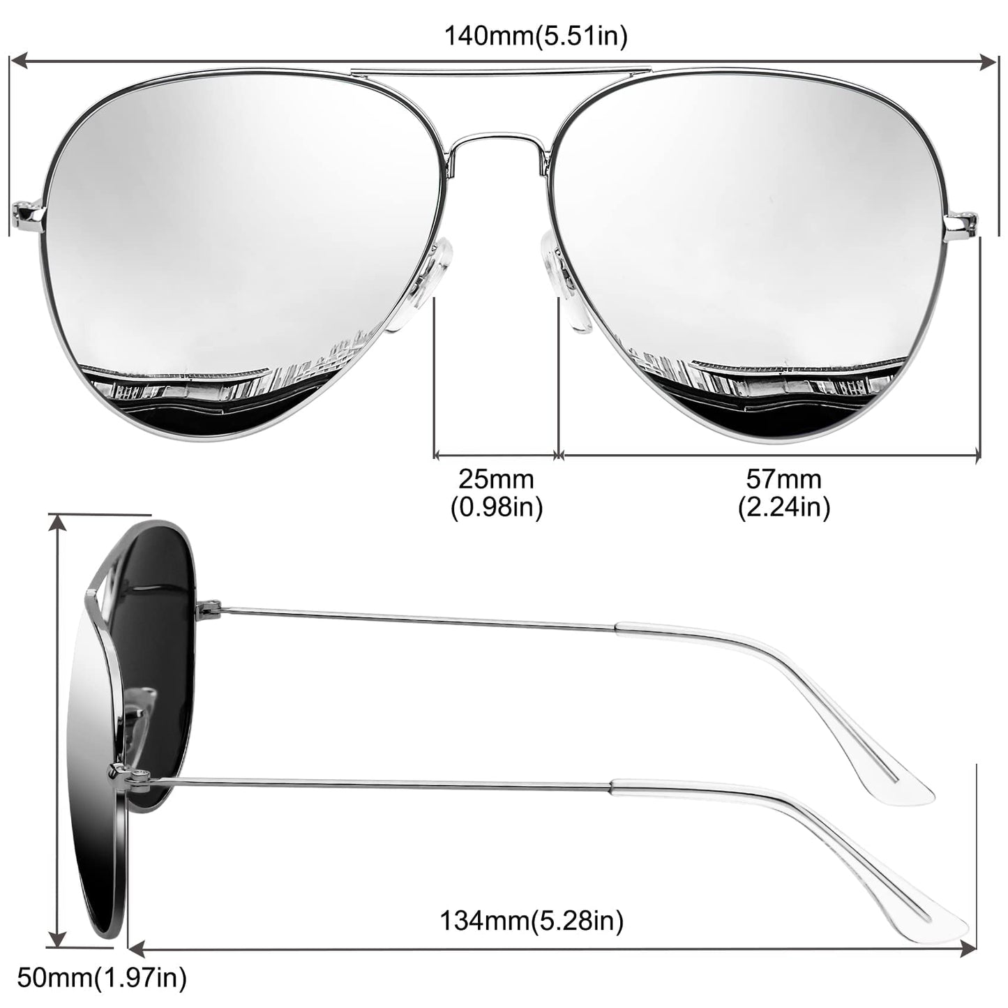 Gafas de sol estilo militar con polarización UV400, gafas de sol de gran tamaño para hombres y mujeres, accesorios de Halloween para cosplay, gafas de sol con marco de metal (plata/plata espejada)