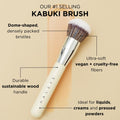 HALEYS Kabuki Makeup Brush VEGAN+CRUELTY-FREE, Sustainable Wood, Vegan Bristles for Airbrushed Finish, For Creams, Liquids, Powder, Streak-free, Perfect Blending, Buffs, Blurs, Smooths with Control