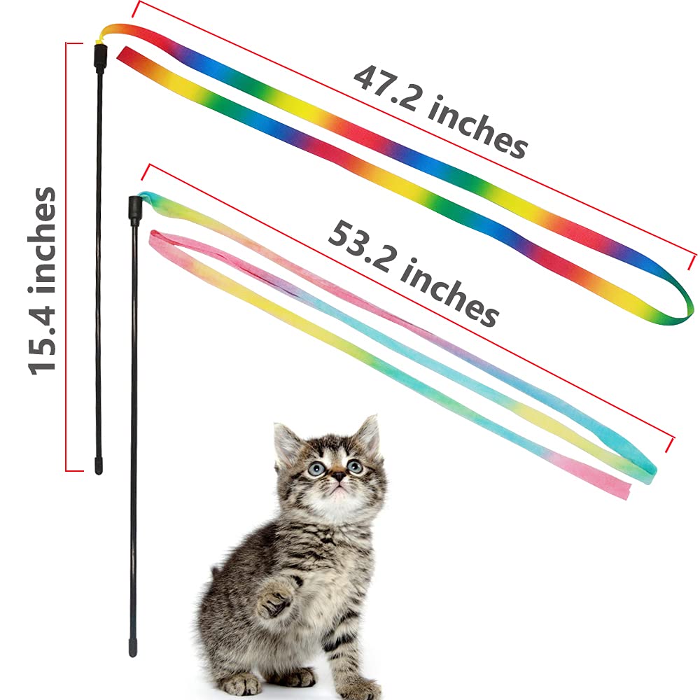 LASOCUHOO - Varita interactiva de arcoíris para gatos, varita de juguete interactiva con forma de arcoíris, cinta de colores para la mayoría de gatos y gatitos, 2 paquetes