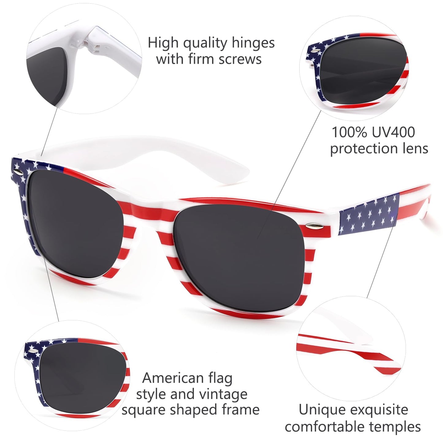 LIKSMU American Flag Sunglasses for Women Men Square Sunglasses Costume Accessories Party Favors Fourth of July USA Patriot Sun Glasses