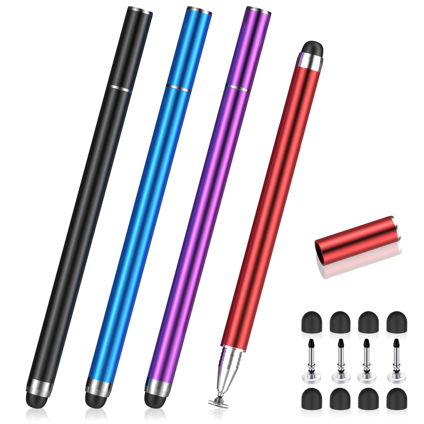 MEKO 4 Pack Stylus Pens for Touchscreens, 2-in-1 High Sensitivity&Precision Capacitive Stylus Pens for iPad iPhone Android Smartphone Tablets All Touchscreen Devices(4 Stylus + 12 Tips)