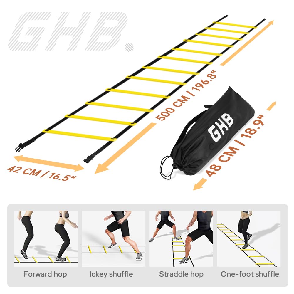 GHB Pro Agility Ladder Agility Training Ladder Speed 12 Rung 20ft with Carrying Bag