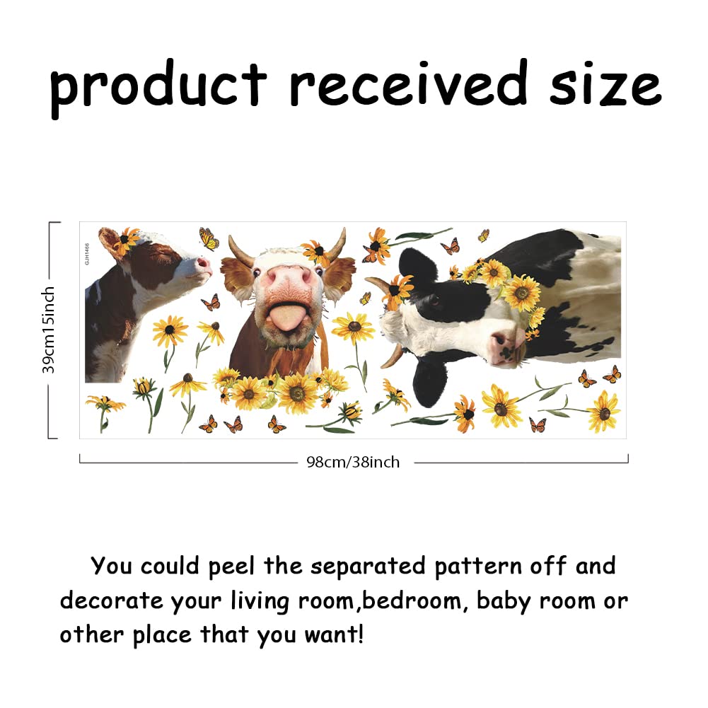 SUPERDANT Funny Farm Cow Wall Stickers Cute Cow Sunflower Vinyl Decals Funny Animal Wall Decals Butterfly Decor for Farmhouse Classroom Office Bedroom Kids' Room Window Decoration