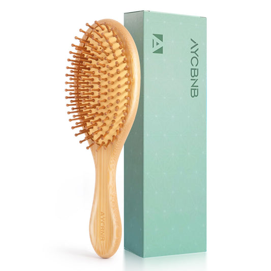 Bamboo Hair Brush for Hair Growth, Detangler Hairbrush with Natural Bamboo Bristles, Wooden Paddle Brush for Scalp Massage, All Hair Types, for Women, Men, and Kids