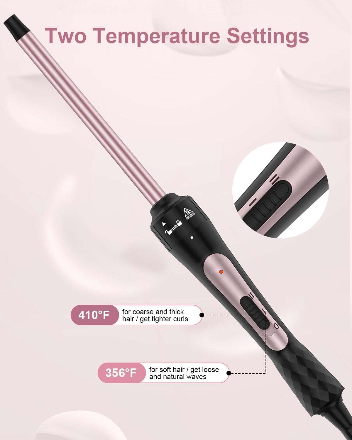 3/8 Inch Curling Iron, Small Curling Wand for Short & Long Hair, Ceramic Wand Curling Iron with 2 Temperature, Instant Heat Up, Include Heat Protective Glove & 2 Clips