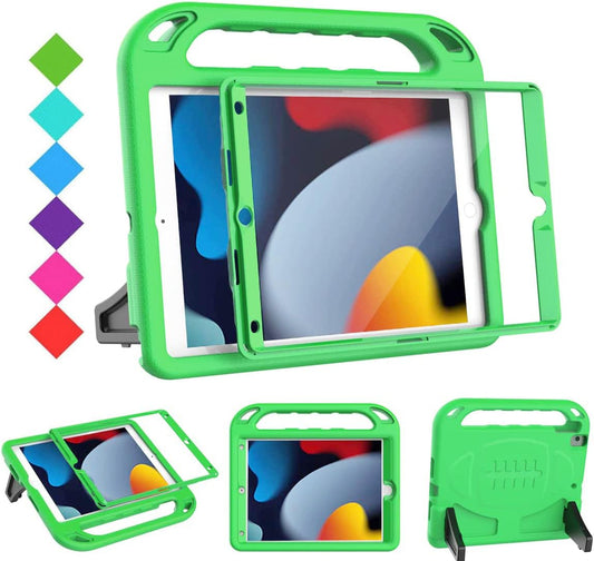 BMOUO Kids Case for iPad 9th/8th/7th Generation, with Built-in Screen Protector, Shockproof Handle Stand Kids iPad 10.2" Case 2021/2020/2019, Green