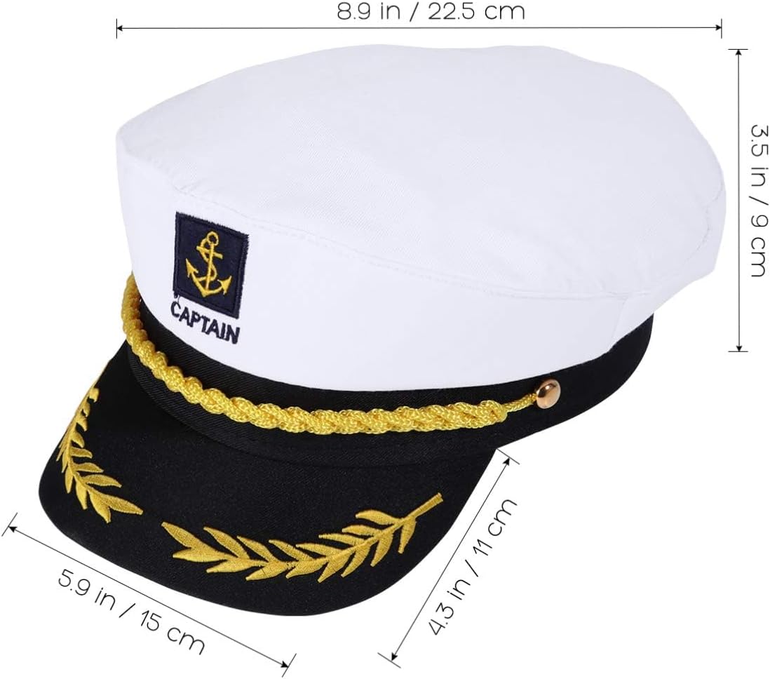 Captain Yacht Hat Cap Costume Hat Sailor Marine Admiral Hat for Halloween Costume Accessory, 8.6 x 6 x 2'' White