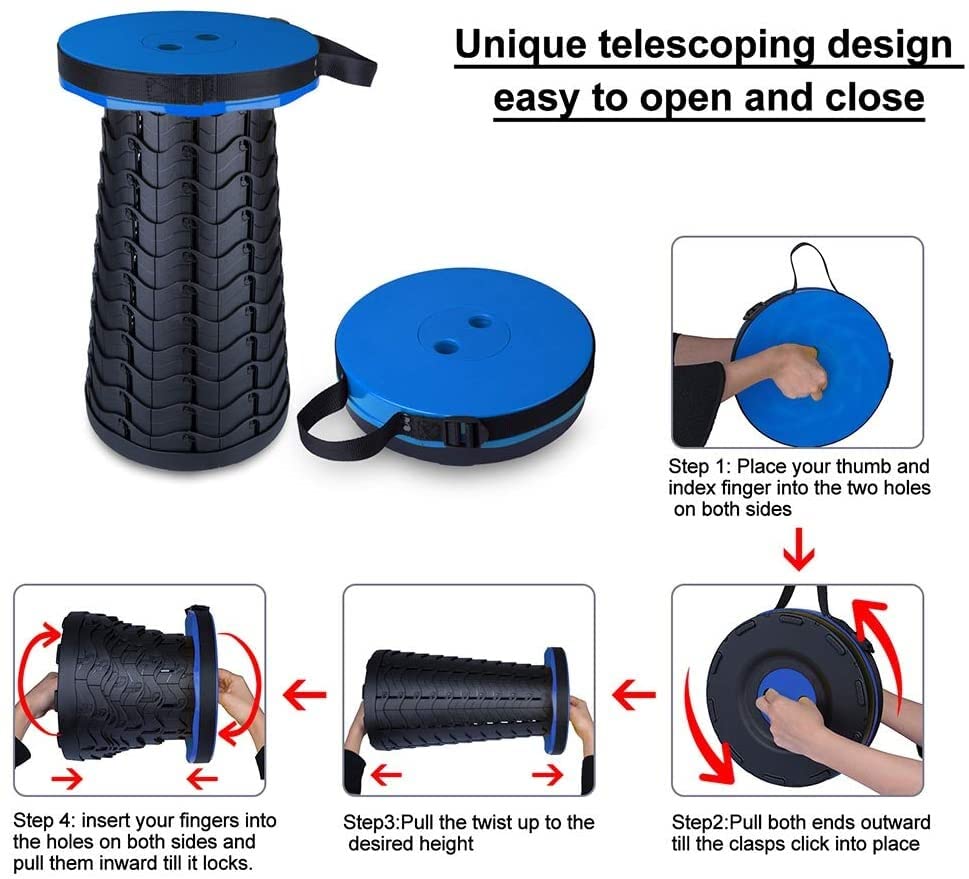 Fishboy Upgraded Collapsible Stool, 400lbs Max Weight, Lightweight But Sturdy, Portable Retractable Folding Telescoping Foldable Camping Stool for Adults Outdoor Fishing Hiking Travel BBQ