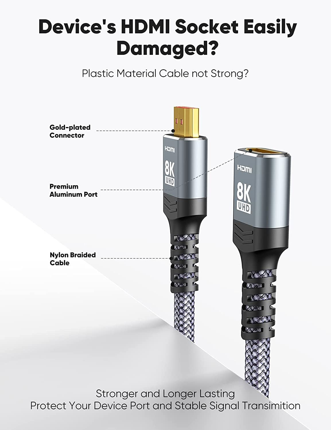 Highwings 8K 4K HDMI Extender Cable, Short HDMI Extension Cable 2.1 4K@30Hz/ 60Hz/ 120Hz, Ultra high Speed HDMI Adapter Male to Female Compatible with PS5 Roku Stick Blu Ray Player HDTV Laptop 1FT