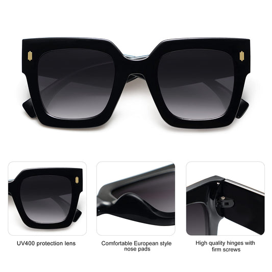 SOJOS Vintage Oversized Square Sunglasses for Women,Retro Womens Luxury Big Large Sun Glasses UV400 SJ2194C1 Black