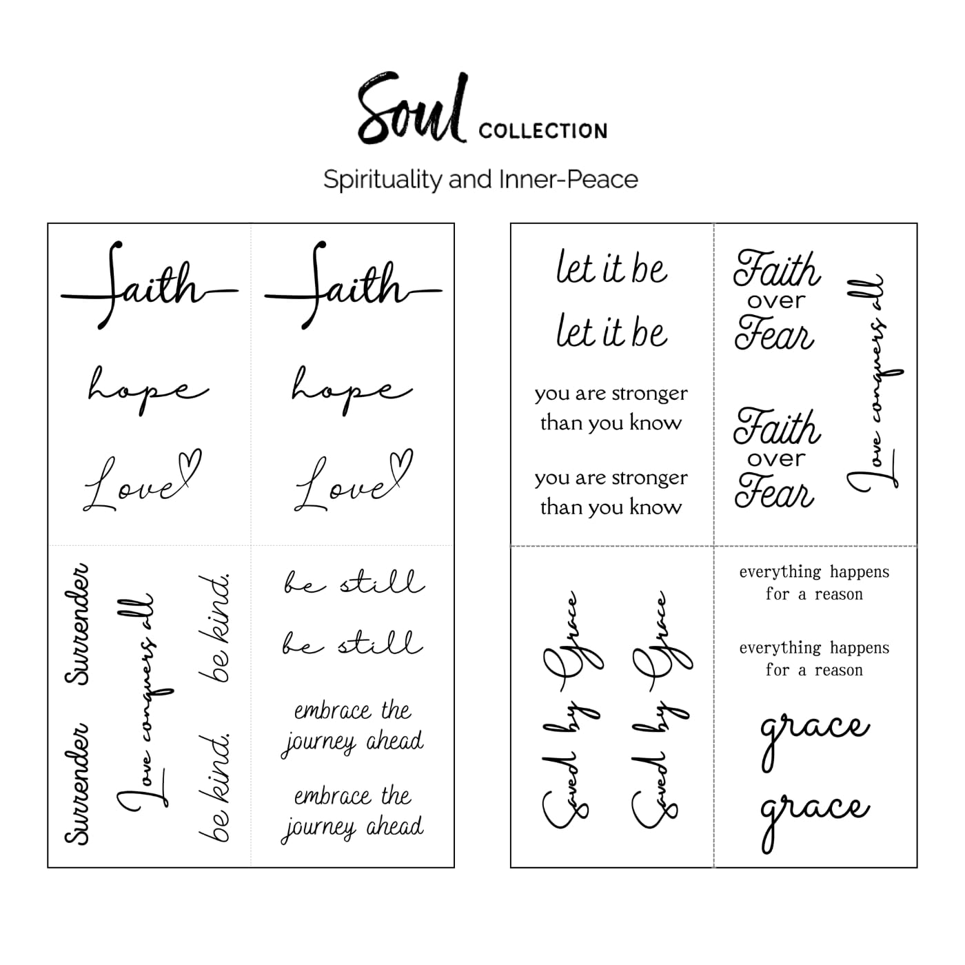 One Grace Soul Collection - Inspirational and Motivational Words Small Temporary Tattoos - Realistic Long Lasting Waterproof Black Mini Tattoos for Women and Men