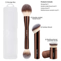 MAANGE 3 PCS Foundation Makeup Brush Set, Double-ended Kabuki Brush Contour Brush for Liquid Powder Concealer Cream Cosmetics Blending Blush Buffing Face Makeup Tools (Coffee)