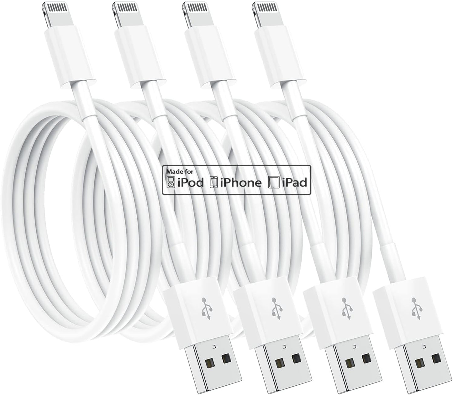 Susnwere 4 Pack [Apple MFi Certified] Apple Charging Cables 6ft, iPhone Chargers, Lightning Fast iPhone Charging Cord for iPhone 12/11/11Pro/11Max/ X/XS/XR/XS Max/8/7, ipad(White)