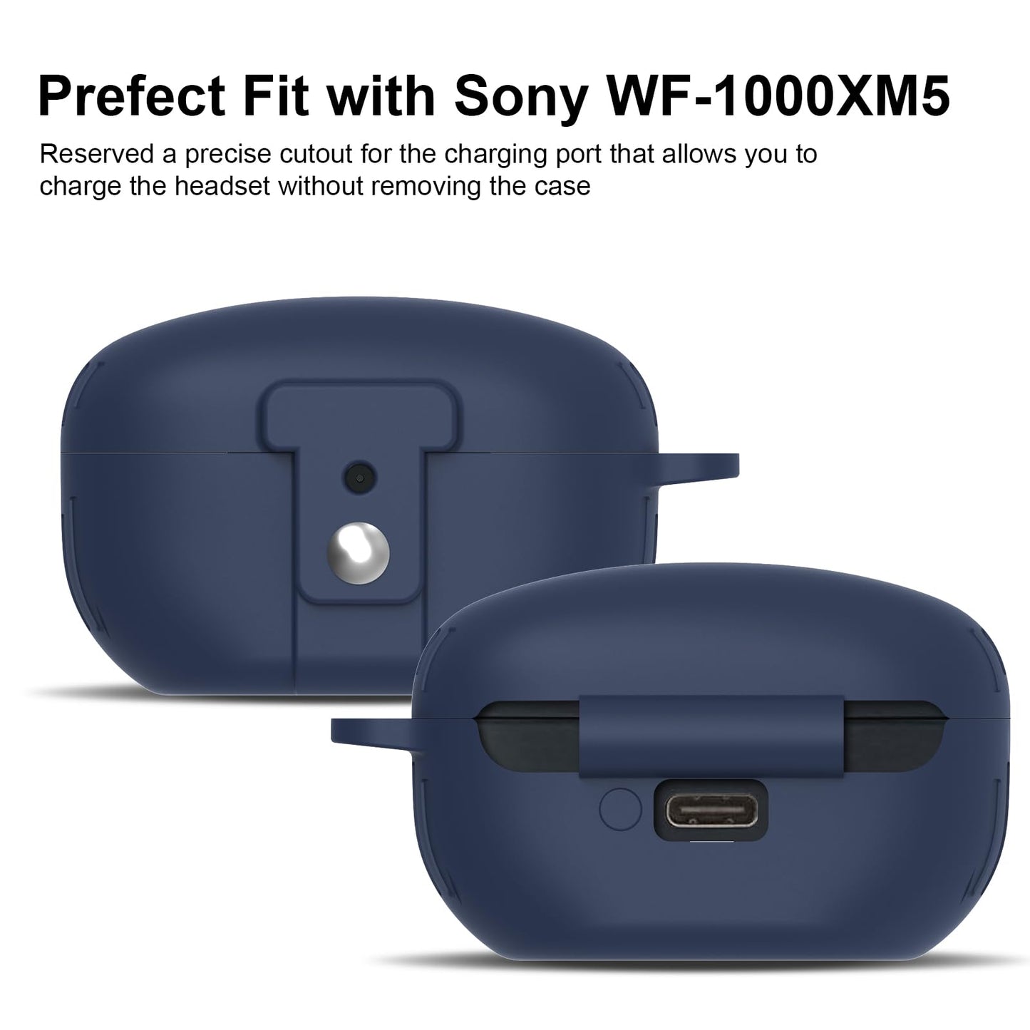 [Secure Lock] Étui de protection compatible avec Sony WF-1000XM5, étui en silicone pour écouteurs Sony WF-1000XM5, étui de protection antichoc anti-rayures avec mousqueton et cordon (bleu)