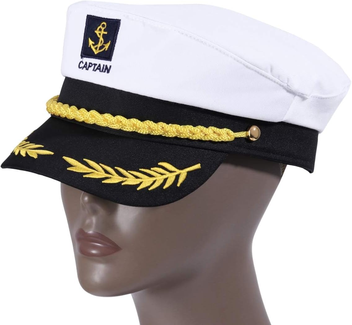 Captain Yacht Hat Cap Costume Hat Sailor Marine Admiral Hat for Halloween Costume Accessory, 8.6 x 6 x 2'' White