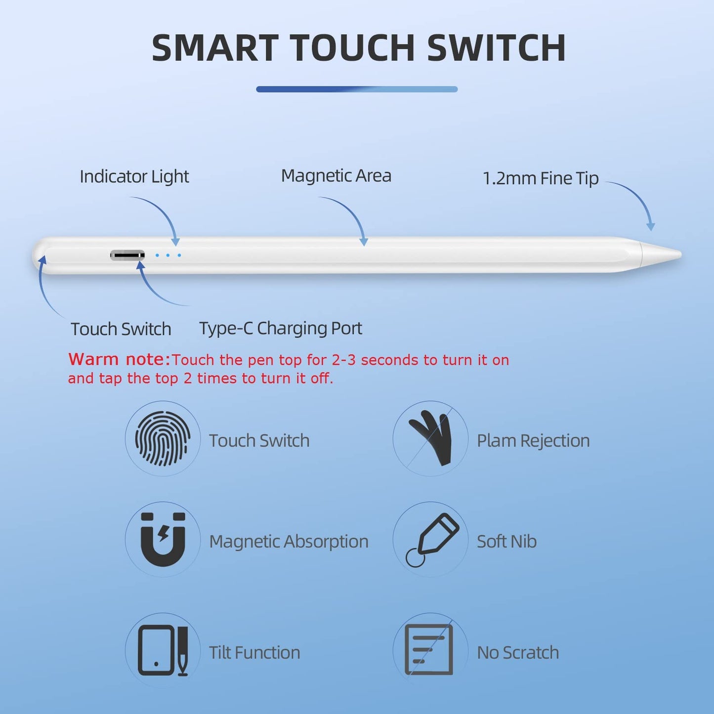 Stylus Pen for iPad 2018-2024 with Palm Rejection, Faster Charge, Tilt Sensitivity iPad Pencil Compatible with iPad 10th/9th/8th/7th/6th,iPad Pro 11/12.9in,iPad Air 5th/4th/3rd/M2,iPad Mini 7/6/5th