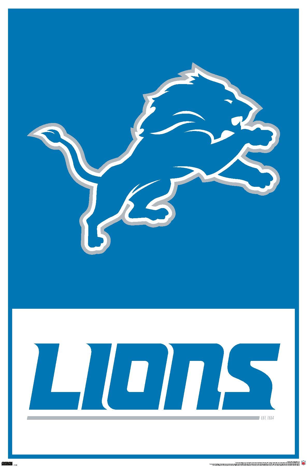 Póster de pared con el logotipo 21 de los Detroit Lions de la NFL de Trends International, 34 x 22,4 cm, versión sin marco