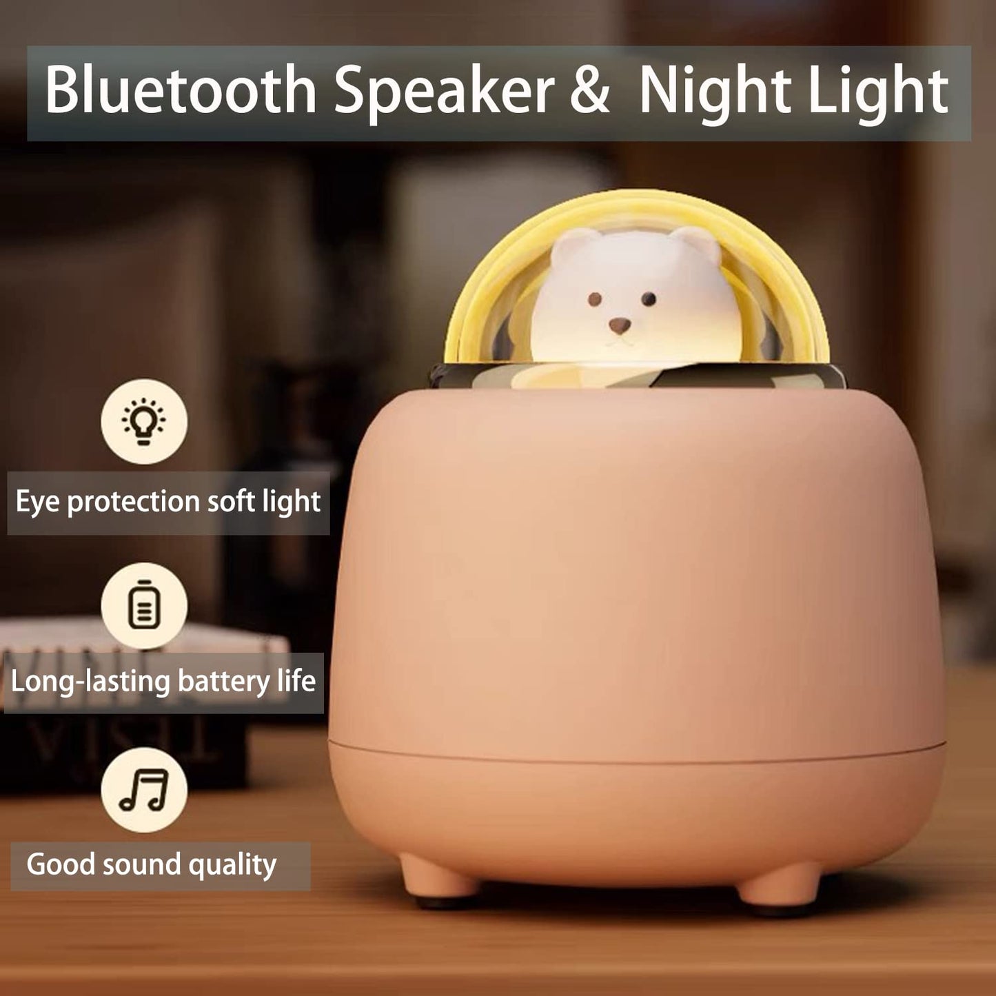 Baolira Night Lights Bluetooth Speaker, Cute Wireless Speaker with Adjustable Dual Night Light for Bedroom, Kawaii Room Decor, Birthday Gifts for Women Teen Girls Cute Stuff