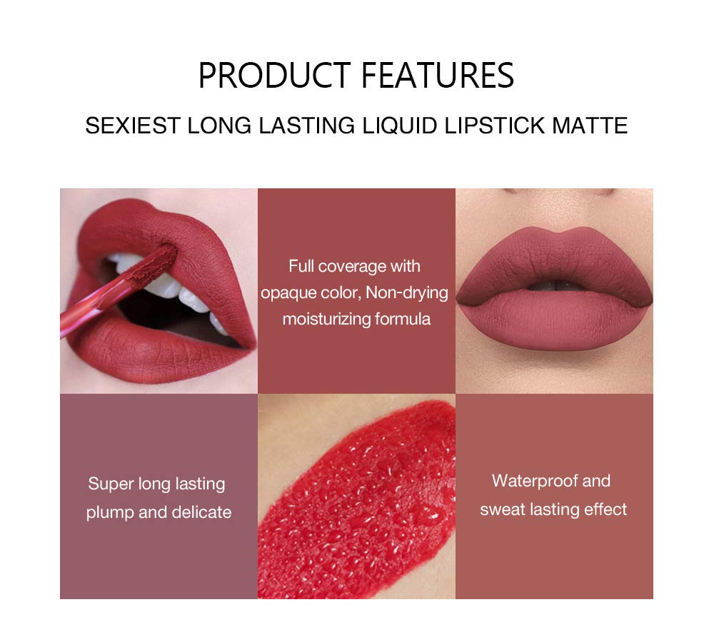 6Pcs Matte Liquid Lipstick Makeup Set, Matte liquid Long-Lasting Wear Non-Stick Cup Not Fade Waterproof Lip Gloss (Set A)