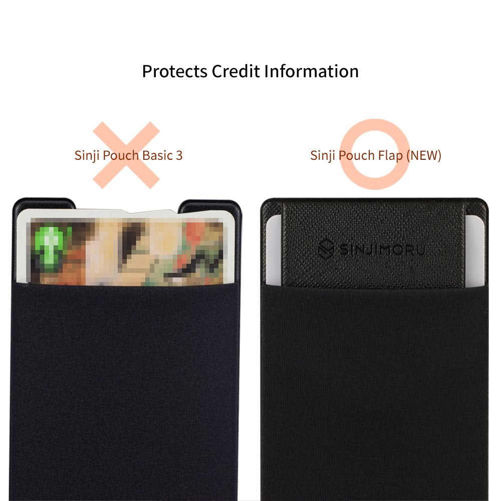 Sinjimoru Secure Card Holder for Back of Phone, Stretchy Fabric Cell Phone Wallet Stick On Credit Card Case for iPhone & Android. Sinji Pouch Flap Black