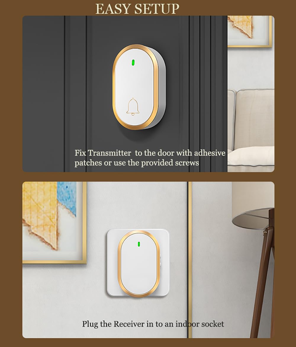 Doorbell Chime, Wireless Doorbells for Home, Wirelss Doorbell in1000ft Range, 60 Chimes, 4 Volume, Waterproof, LED indicator BENSEJK