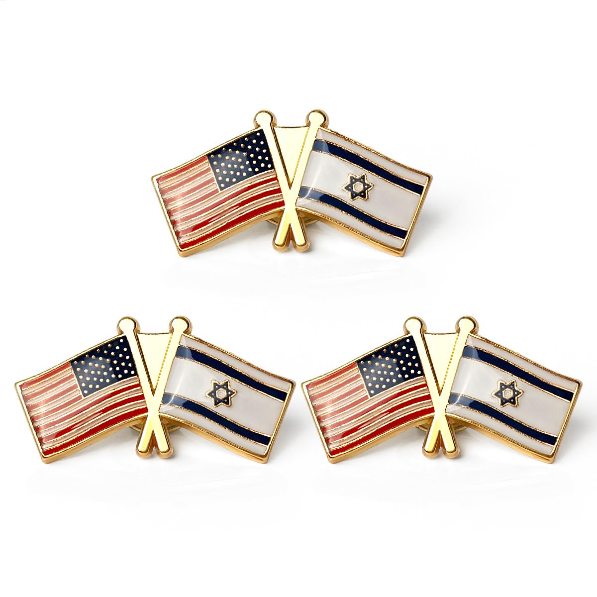 American and Israel Flag Brooch 2 Piece Set - Fine Pins, Metal Israel Flag Lapel Pin Badge Pin for Suit, Jacket and Formal Wear - Set of 3