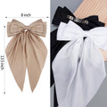 Velscrun 3Pcs Women's Hair Accessories Gifts: White, Black, and Khaki Oversized Satin Hair Bows with Long Tails, Barrettes, and Clips for Girls