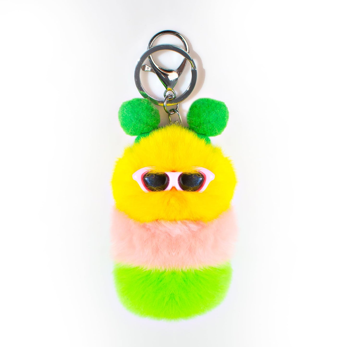 Caterpillar Worm Keychains, Pom Pom Cute Funny Plush Ring Accessories for Backpack Wristlet Car Keys Balls Decor Handbag, Charger Girly Frost Mint Llaveros Para Mochilas Charm for Girl Teen Women (A)