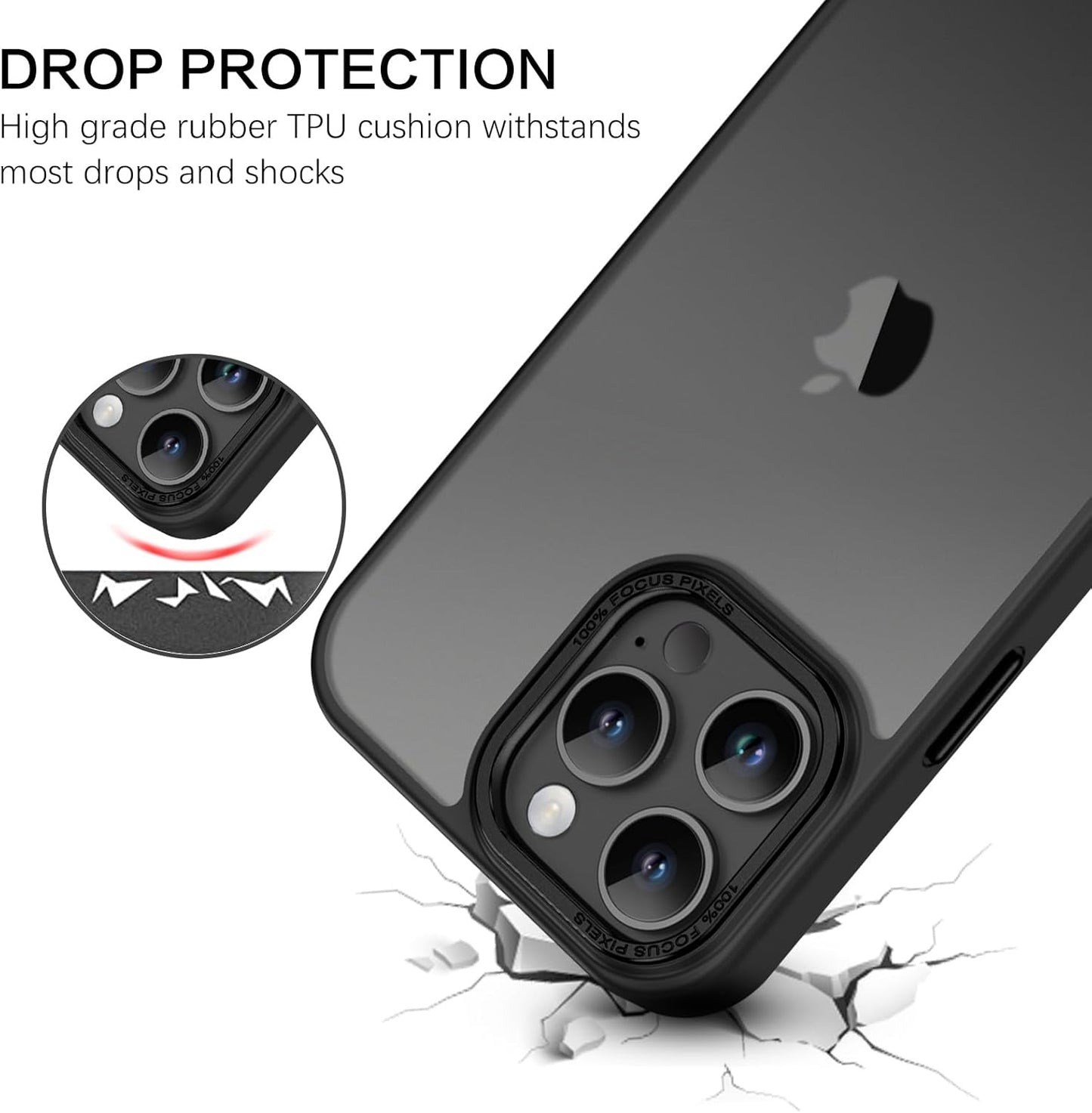 Funda para iPhone 16 Pro Max, funda para teléfono iPhone 16 Pro Max, diseño translúcido mate de ajuste delgado, a prueba de golpes, protección contra caídas, para niñas, mujeres, niños y hombres, color negro