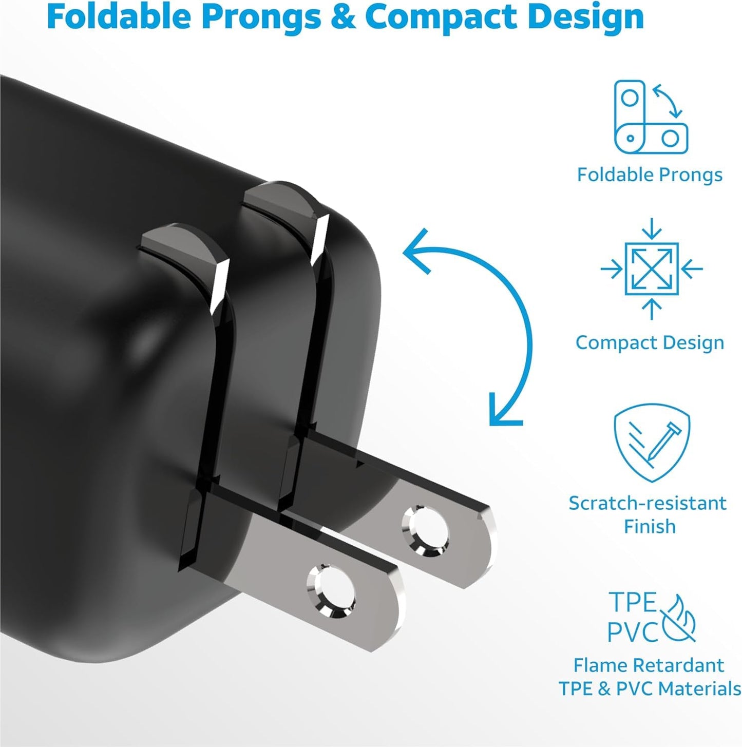 AT&T Single Port Fast Charging 20W USB-C Power Adapter Wall Block with Foldable Prongs for Apple iPhone, iPad, Google Pixel, Samsung Galaxy (Black)