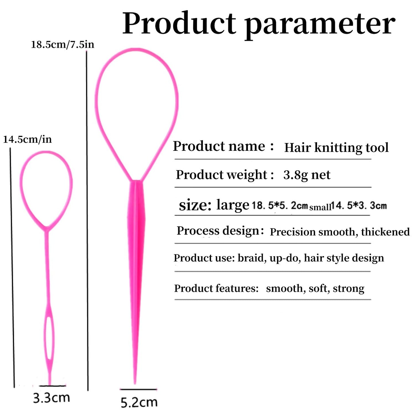 Juego de 6 herramientas para peinar el cabello con bucles y cola de caballo de Aigee: herramientas para hacer colas de caballo, bucles para trenzas francesas grandes y pequeños, herramientas para pasar el cabello (rosa, azul, morado) para mujeres y niñas