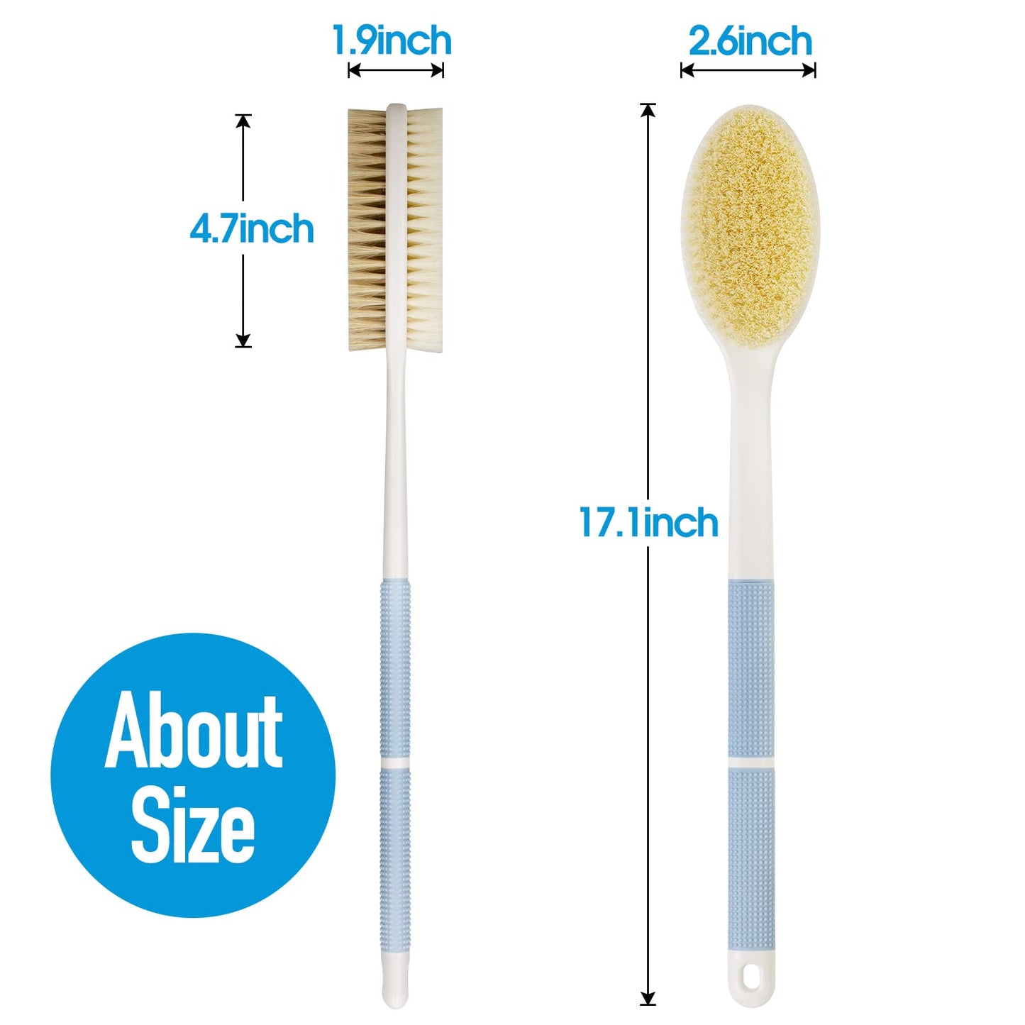 Backski Back Scrubber Anti Slip for Shower,Shower Brush Long Handle with Stiff and Soft Bristles,Body Exfoliator for Bath or Dry Brush(Blue)