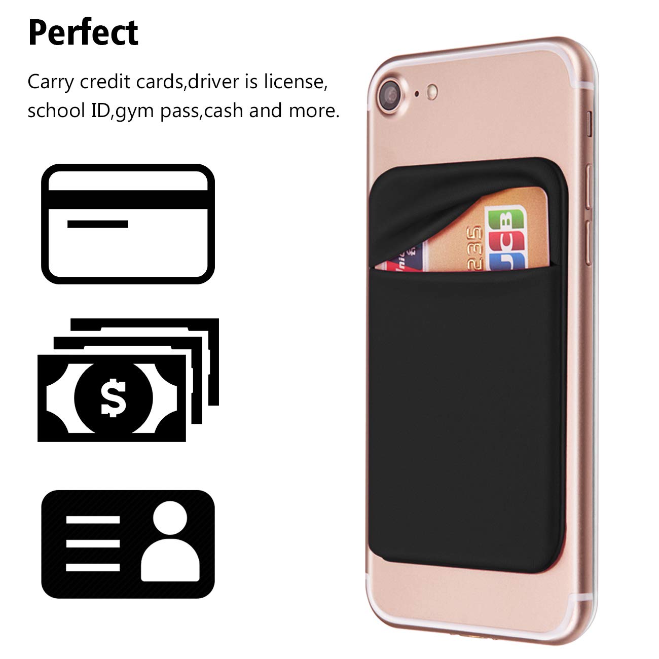 OBVIS Cell Phone Pocket Self Adhesive Card Holder Stick On Wallet Sleeve with Adhesive ID Credit Card ATM Card Holder for iPhone Android 2 PACK BLACK