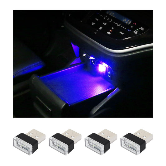 Augeny Lot de 4 lampes d'ambiance LED USB pour intérieur de voiture, veilleuse décorative USB enfichable, kit d'éclairage ambiant portable pour voiture, accessoires d'intérieur de véhicule universels pour la plupart des voitures (bleu)