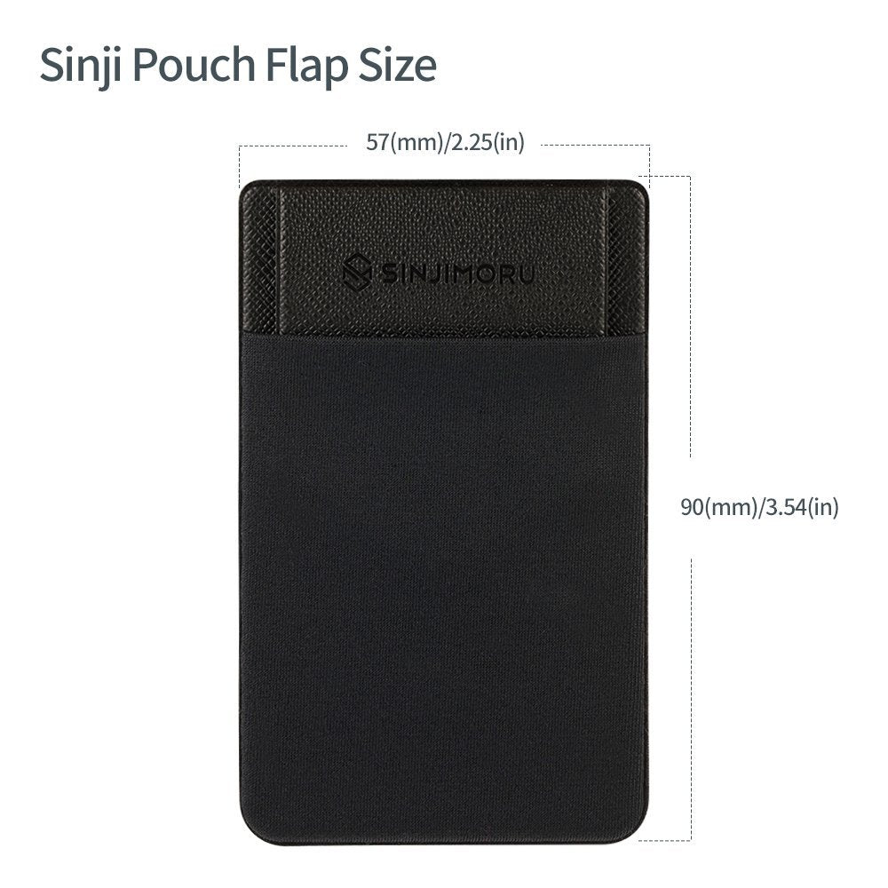 Sinjimoru Secure Card Holder for Back of Phone, Stretchy Fabric Cell Phone Wallet Stick On Credit Card Case for iPhone & Android. Sinji Pouch Flap Black