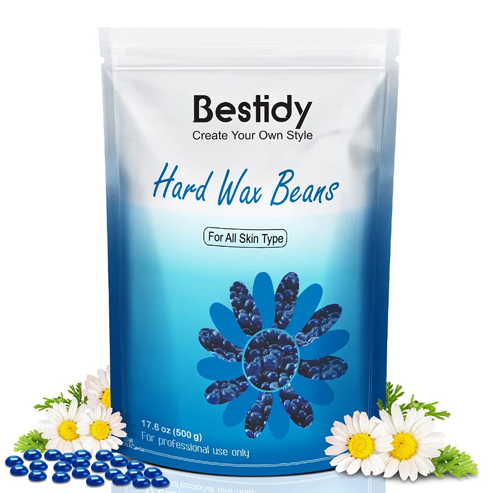 Perles de cire Bestidy, en sachet de 500 g/1,1 lb/17,6 oz, grains d'épilation pour l'épilation, femmes hommes, épilation à domicile pour tout le corps et les zones du bikini brésilien (500 g)