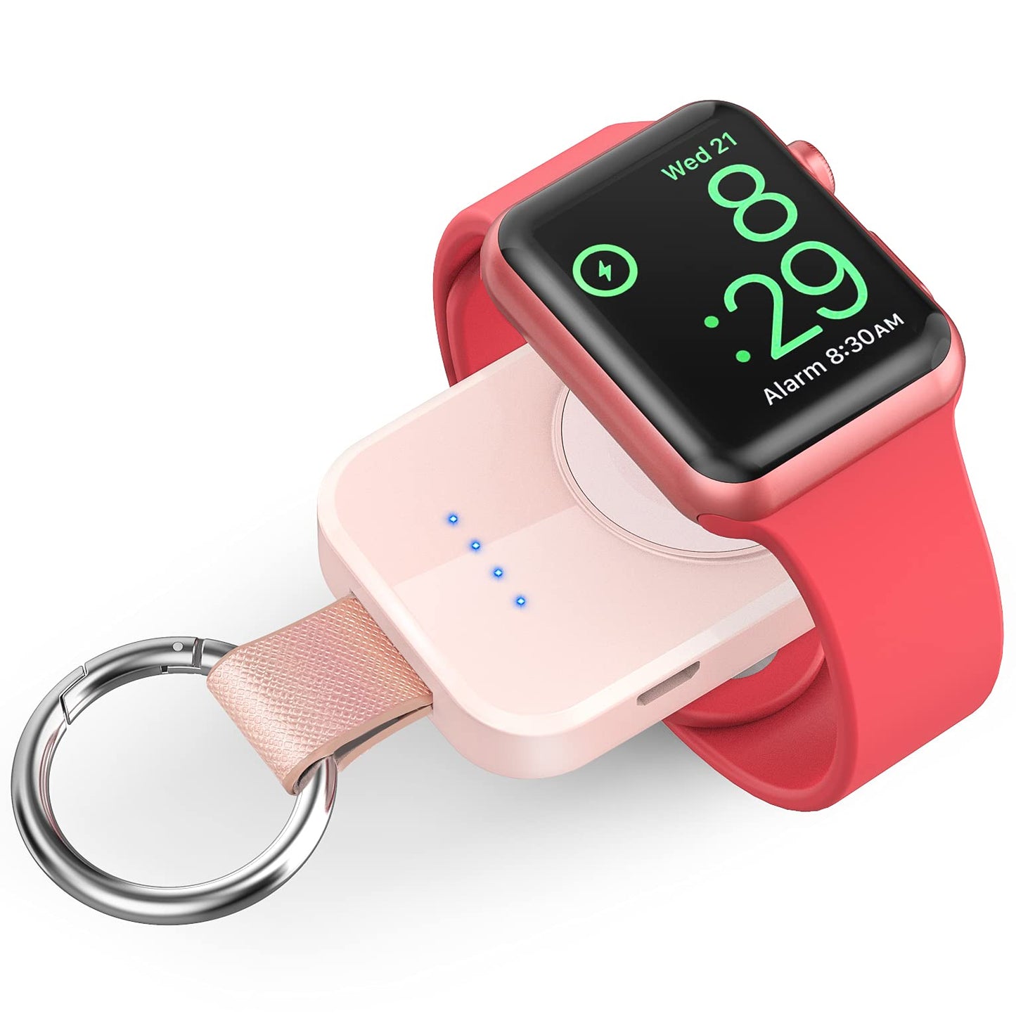 i.VALUX Portable Wireless Charger for Apple Watch Series 10/9/8/UItra/7/6/5/4/3/2/SE/Nike, Compact Magnetic iWatch Charger 1000mAh Power Bank Keychain Style Gift Your Mother Girl Birthday-Pink