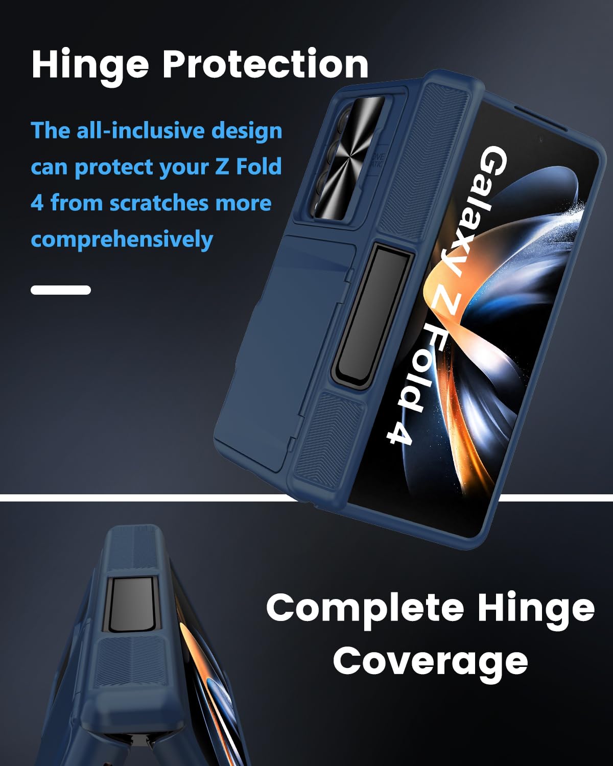 Viaotaily Kickstand Designed for Samsung Galaxy Z Fold 4 Case, Built-in Card Holder & Camera Cover & Hinge Protection, Upgrade Shockproof Durable Wallet Rugged Phone Case for Galaxy Z Fold4 2022,Blue