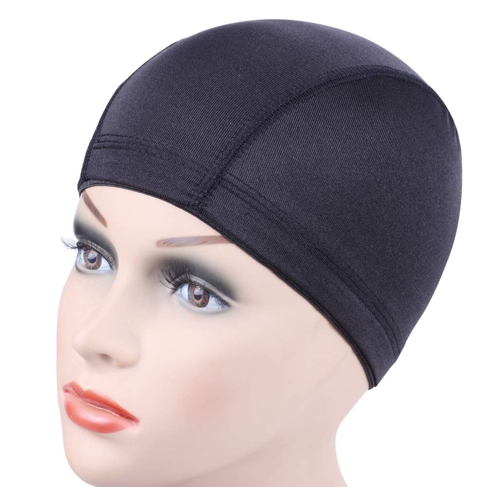 YANTAISIYU 2 Pcs/Lot Black Dome Cap Wig Caps Stretchy Wig Cap with Wide Elastic Band for Making Wig (Dome Cap M)