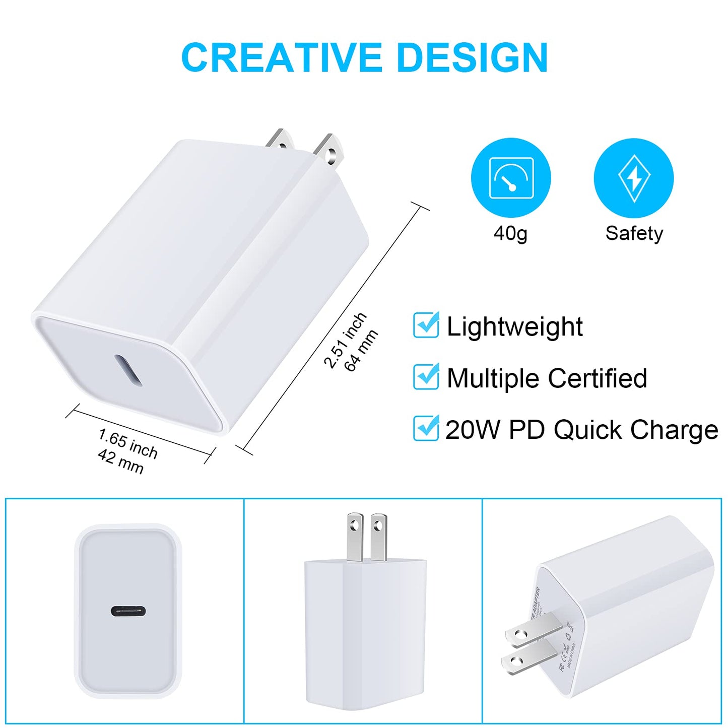 USB C Fast Charger for Google Pixel 9 Pro XL Fold 9 8a 8 Pro 7a 7 7 Pro 6 6 Pro 6a 5 4 4a 4XL 3a 3XL 2 XL, Samsung Galaxy A15 A14 5G A53 A54 S24 S23, 20W 3A PD Power Adapter with 6FT Type C to C Cable