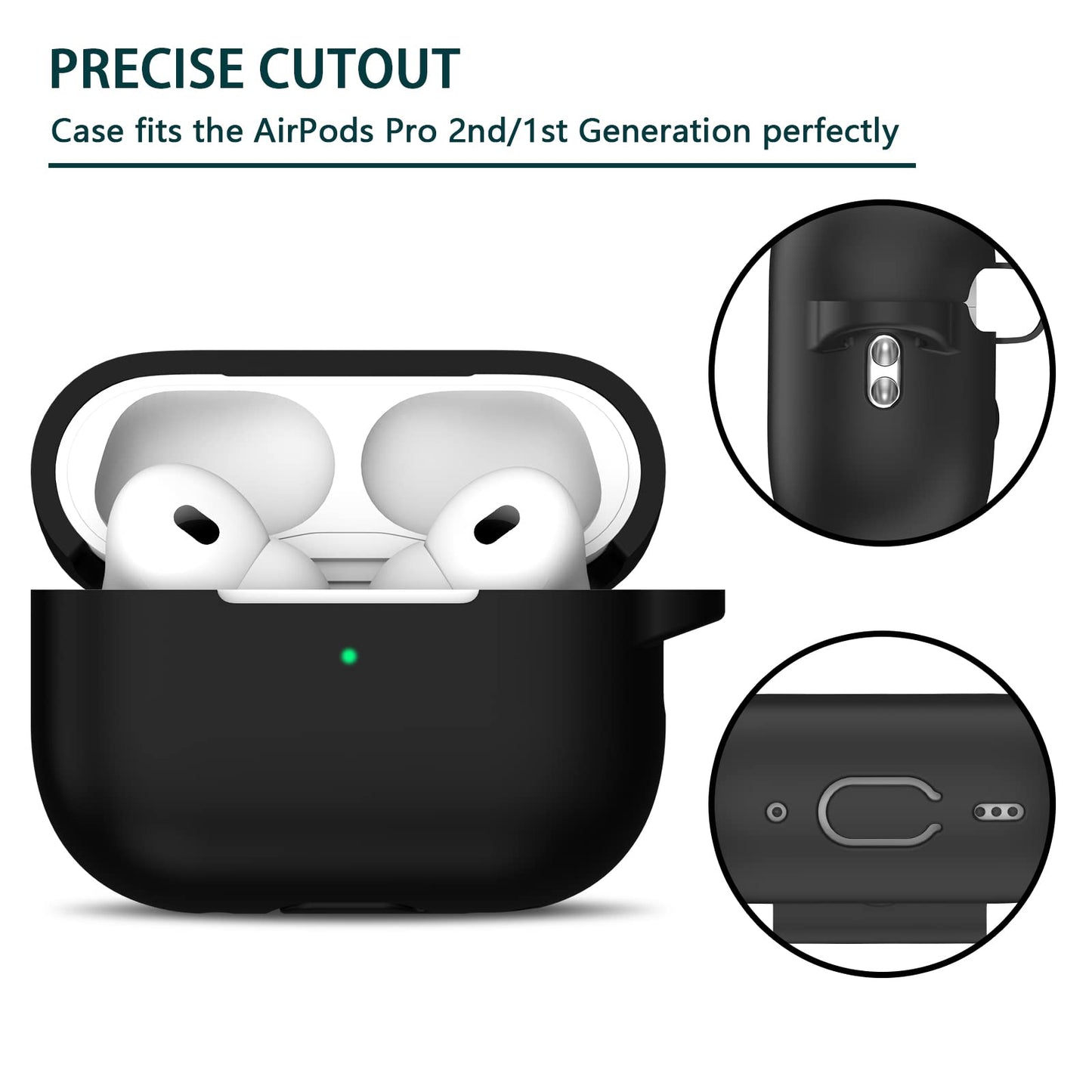 R-fun Compatible avec AirPods Pro 2e/1ère génération Étui avec kit de nettoyage, protection complète en silicone compatible avec Apple AirPods Pro 2023/2022/2019 Étui de chargement, LED avant visible, Noir